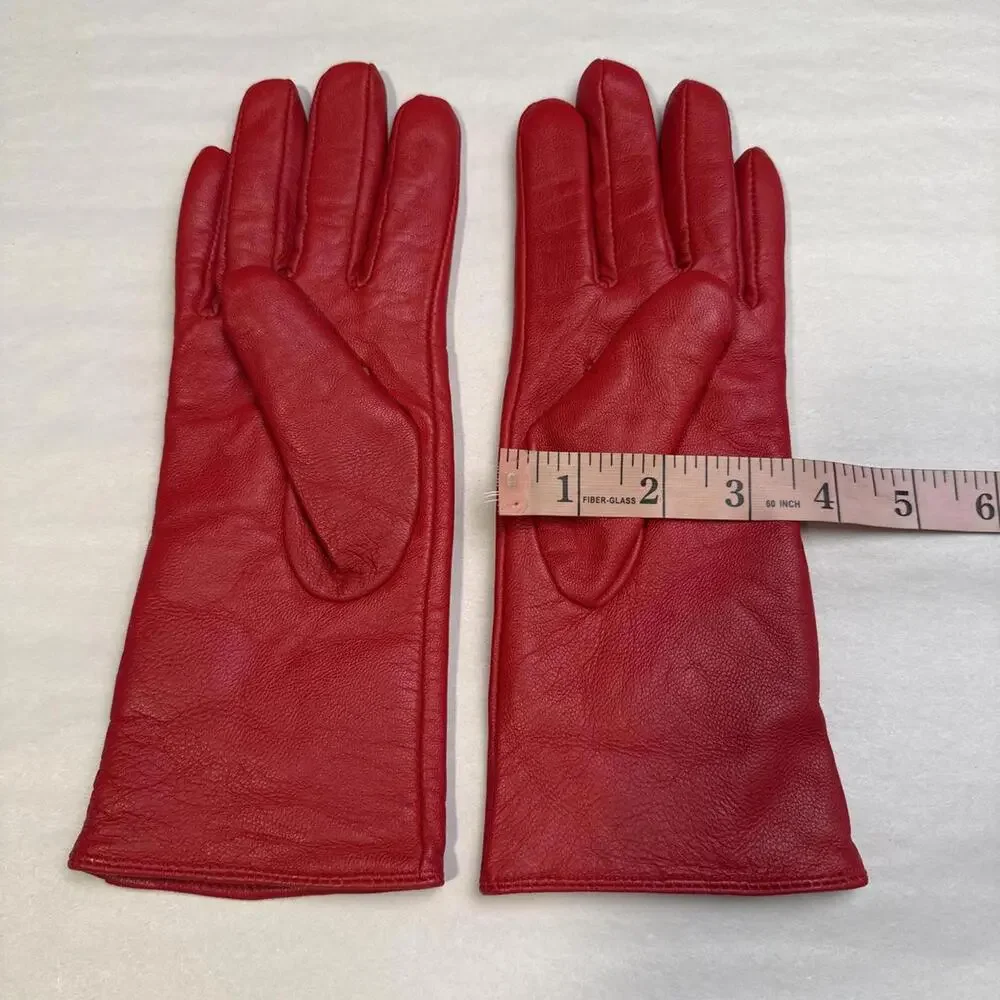 Vintage Adrienne Vittadini Cherry Red Leather Gloves Cashmere‎ Wool Lined size M